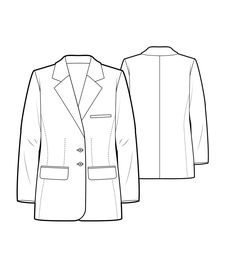 a drawing of a jacket and blazer with buttons on the chest, front and back