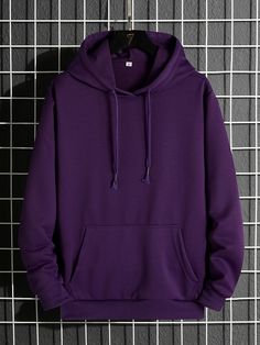 Dark Purple Hoodie, Hoodie Outfit Men, Solid Hoodie, Purple Hoodie, Purple Outfits, Hooded Top, Hooded Tops, Mens Spring, Drawstring Hoodie