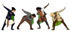 four people are dancing in different poses