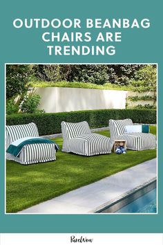 outdoor beanbag chairs are trending in the garden with text overlay that reads, outdoor beanbag chairs are trending