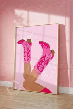 a painting of a woman's legs in pink cowboy boots