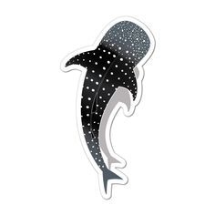 a black and white dolphin sticker with dots on it's body, swimming in the water