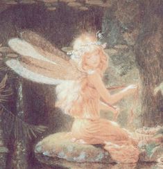 a painting of a fairy sitting on a rock