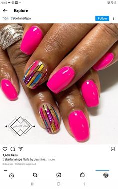 Hot Pink Nail Ideas Summer, Fly Nails, Dope Nail Designs, Colorful Nail Designs, Rainbow Nails, Hot Nails, Pedicures, Fabulous Nails, Fancy Nails