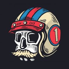 a skull wearing a helmet with the number one on it's forehead and beard