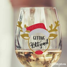 Christmas Wine Glass - Getting Blitzened Stemless Wine Glass - Christmas Gift - Stocking Stuffer - White Elephant Gift - ILYB Designs White Elephant Christmas Party, Wine Glass Christmas Crafts, Elephant Gifts Christmas, Cricut Wine Glasses, White Elephant Christmas, Elephant Christmas, Christmas Wine Glasses, Mugs Designs, Diy Wine Glasses