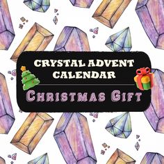 the crystal advent calendar for christmas is shown in purple and green with presents on it