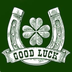 the good luck horseshoe has four leaf clovers on it's side and is green with