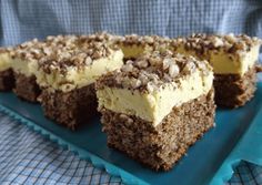 three pieces of cake sitting on top of a blue plate