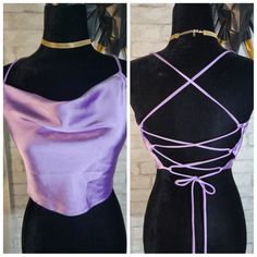 Nwot Purple/Lavender Satin Cowl Neck Cami Crop Top With Criss Cross Open Back. Size L. Composition: -96% Polyester -4% Spandex Purple Satin Top For Spring, Spring Purple Satin Top, Purple Crop Top For Spring Night Out, Purple Satin Party Top, Lavender Top For Night Out In Spring, Elegant Lavender Top For Parties, Elegant Lavender Tops For Party, Elegant Lavender Party Tops, Cowl Neck Cami