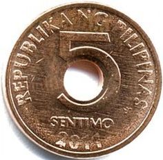 a five cent coin with the number 5 on it