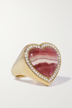 Each gemstone that adorns Jacquie Aiche's designs is hand-selected to convey love and beauty. This ring is made from 14-karat gold, topped with a heart-shaped rhodochrosite, famed for its association with affection. Pavé diamonds decorate the perimeter, glittering from every angle. Heart Gemstone Ring, Luxury Gemstone Jewelry For Valentine's Day, Luxury Gemstone Rings For Valentine's Day, Eclectic Engagement Rings, Heart Shape Jewelry, Heart Shaped Engagement Rings, Black Jewellery, Love And Beauty, Heart Rings