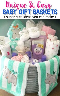 a basket filled with baby items sitting on top of a counter