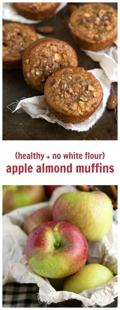 there are two pictures of apples and muffins