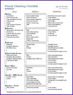 the house cleaning checklist is shown in this printable form, which includes tasks and instructions