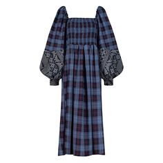 Midi Plaid Silhouetted Dress, featuring a chic smocked bodice that accentuates your figure. The dress boasts volume sleeves, adding a touch of sophistication to your look. With a length of 100cm, it strikes the perfect balance between elegance and modernity, making it a versatile choice for various occasions. Machine wash Volume Sleeves, Blue Mosaic, Stocking Fillers For Her, Dress Silhouette, Fashion Jewellery, Independent Designers Fashion, Dress Clothes For Women, Badger, Fall Fashion