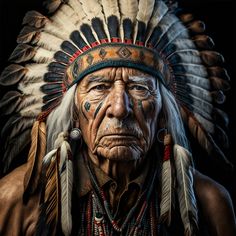 an old native american man with feathers on his head