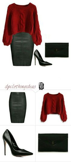 Outfit Chic, Mode Casual, Red Sweater, Outfits Casual, Fashion Mode, Work Fashion, Black Skirt, Outfits Casuales