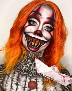 Pennywise the dancing clown halloween makeup Clown It Makeup, Heat Map Makeup, Pennywise Makeup Girl, Pennywise Halloween Makeup, Scary Clown Makeup Creepy, Horror Clown Makeup, Evil Clown Makeup, Crazy Halloween Makeup, Pennywise Makeup