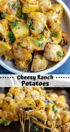 cheesy ranch potatoes in a white bowl