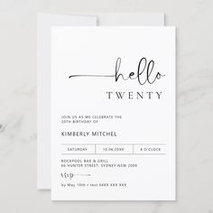 a white card with the word hello thirty written on it and a black calligraphy font