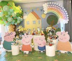 peppa pig birthday party with balloons and decorations