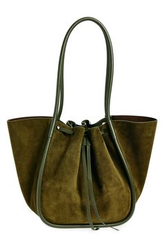 Proenza Schouler Large Ruched Suede Tote | Nordstrom Mecha Mendez Bags, Suede Tote Bag, Unique Handbags, Bag Obsession, Suede Tote, Leather Roll, Platform Slippers, Clutch Pouch, Platform Wedge Sandals