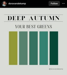 the color scheme for deep autumn is shown in green and white, with text that reads deep