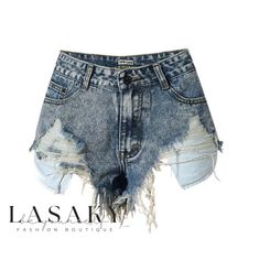 Lasaky - High-Waisted Bleached Distressed Denim Shorts White Ripped Jeans, Tokyo Street Fashion, Slim Fit Dress Pants, Summer Shorts Outfits, Ripped Denim Shorts, Jeans For Short Women, Street Look, Soft Grunge, Grunge Style