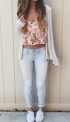 Oufits Más Crop Top Outfits Summer, Outfits 2016, Teen Outfits, Tumblr Outfits, Cute Spring Outfits, Crop Top Outfits, Outfits For School, Kids Outfits Girls, Date Outfits