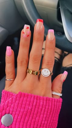 Cute Short Nails Acrylic Ideas Summer, Nail Idea Valentines, Nails Acrylic Designs 2023, Preppy French Tip Nails With Design, Fun Tips Nails, How To Extend Nails With Gel, Easy Things To Make To Eat Snacks, Nail Designs For Anniversary, Vday Nails Ideas