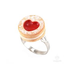 Scented shortcake heart-shaped cookie ring is handmade by Tiny Hands from polymer clay. Super cute strawberry scented ring perfect for gift-giving! Scented Jewelry, Strawberry Shortcake Cookies, Food Necklace, Food Rings, Heart Cookie, Miniature Food Jewelry, Heart Shaped Cookies, Tiny Hands, Food Accessories