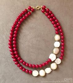 Beaded Necklace Patterns, Diy Collier, Birthday Gift For Mom, Double Strand Necklace, Necklace Patterns, Red Necklace, Necklace Red, Ruby Necklace, Women Birthday