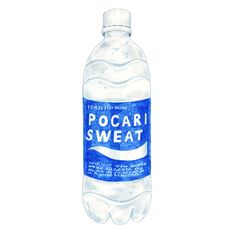 a water bottle with the word pocari sweat on it's label is shown