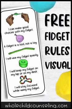 a bookmark with the words free fidgett rules on it and some balloons