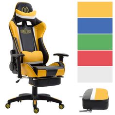 a yellow and black office chair next to a color swatch with the same image