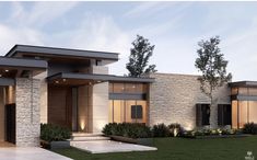 an architectural rendering of a modern home at dusk