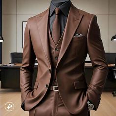 Get Brown tuxedo 1 button suit with trending fashion, Groom must stand out from the crowd and that's what we give you in this suit. This image is AI generated, original color may vary from one tone dark or light Chocolate Brown Mens Suit, Men Brown Suit Outfits, Brown Tuxedo For Men, Chocolate Brown Suits For Men, Suites Mens, Trending Suits For Men, Brown Groomsmen Attire, Dark Brown Suit Men, Brown Prom Suit