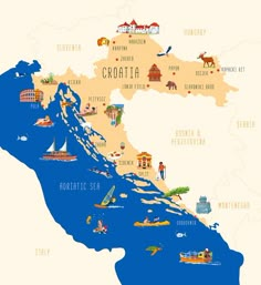 an illustrated map of croatia with all the towns