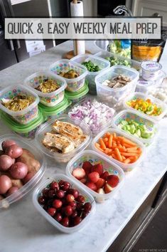 the meal prep table is full of healthy food