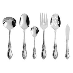 an assortment of silverware including spoons, forks and knives on a white background