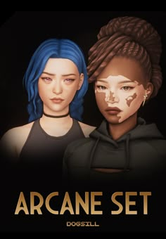 an image of two women with blue hair and the words arcane set on them