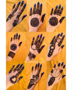 hendi designs for hands and feet with blue nail polishes on the fingers, which are