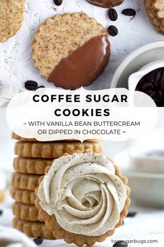 coffee sugar cookies with vanilla bean buttercream or dipped in chocolate