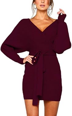 Amazon.com: MANSY: DRESS Fall Cocktail Dress, Sweater Mini Dress, Batwing Dress, Batwing Sweater, Christmas Cocktail, Fall Winter Dresses, Long Sleeve Wrap Dress, Sweater Dress Women, Mini Sweater Dress