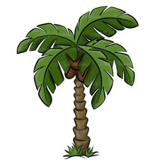 a cartoon palm tree with green leaves