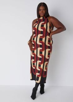 This striking maxi dress hugs your curves with its sleek silhouette, while the bold chain link print adds a modern edge. The button fastenings at the keyhole back brings subtle allure, making this dress perfect for day-to-night style. Pair it with the matching duster for a coordinated, fashion-forward look. Duster sold separately. Bodycon Dress Plus Size, Party Dress Plus Size, Plus Size Party Dress, Plus Size Set, Knit Bodycon Dress, Plus Size Party, Maxi Dress Plus Size, Set Plus Size, Maxi Bodycon Dress