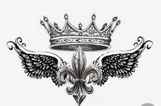 a drawing of a crown with wings on it