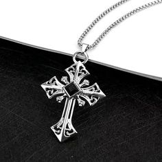 Mens Black CZ Silver Cross Pendant Necklace Christian Catholic Jewelry Chain 24" | eBay Black Metal Cross Chain Necklace, Metal Cross Pendant Necklace With Adjustable Chain, Metal Clavicle Chain Necklace With Cross Pendant, Metal Chain Cross Necklace, Metal Cross Pendant Chain Necklace, Gothic Jewelry With Cross Pendant And Adjustable Chain, Stainless Steel Chain Necklace With Cross Pendant, Gothic Jewelry With Adjustable Chain And Cross Pendant, Gothic Cross Pendant Clavicle Chain Necklace