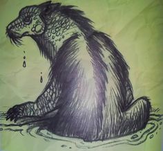 a drawing of a large animal sitting in the water